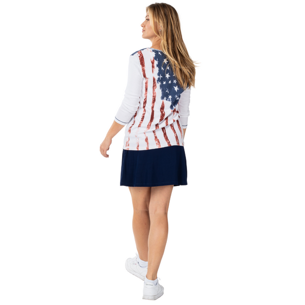 vintage stars and stripes patriotic 3/4 sleeve top for women