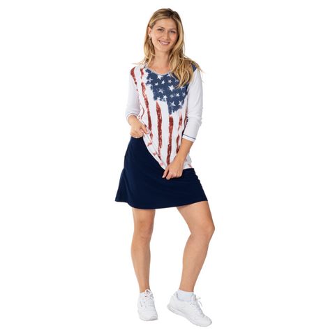 vintage stars and stripes patriotic 3/4 sleeve top for women