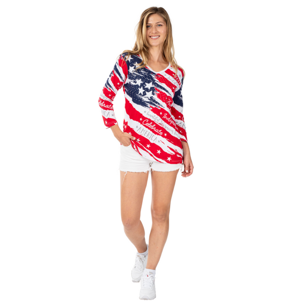 Stars and Stripes Americana 3/4 Sleeve Top