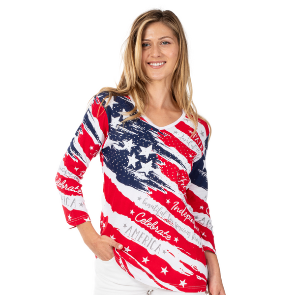 Stars and Stripes Americana 3/4 Sleeve Top