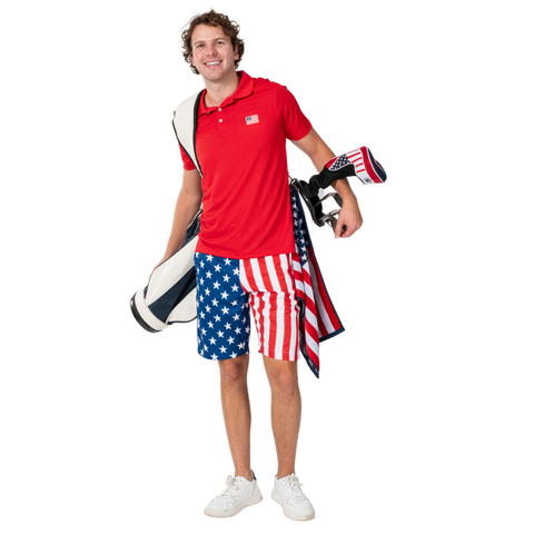 Men's Classic Flag Tech Polo Shirt-Red
