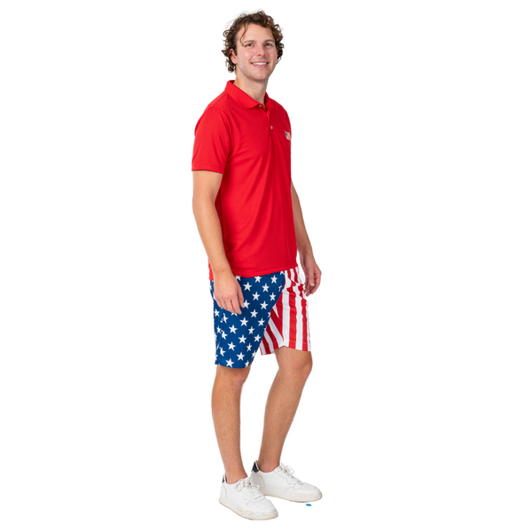 Men's Classic Flag Tech Polo Shirt-Red