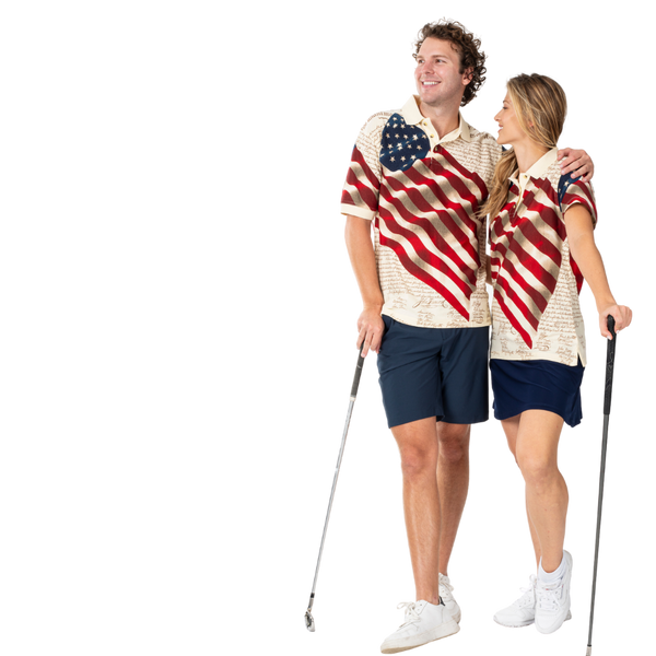 Waving American Flag Constitution Men's Polo Shirt Patriotic