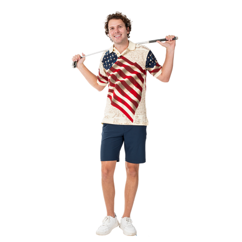 Waving American Flag Constitution Men's Polo Shirt Patriotic