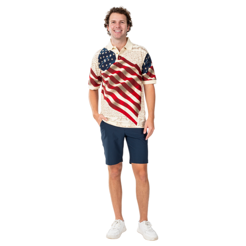 Waving American Flag Constitution Men's Polo Shirt Patriotic