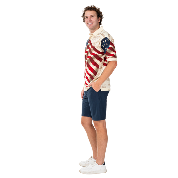 Waving American Flag Constitution Men's Polo Shirt Patriotic