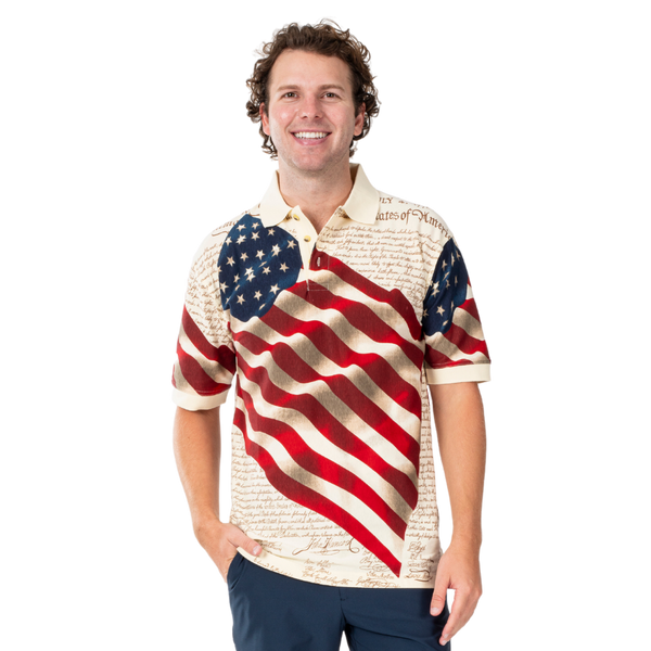 Waving American Flag Constitution Men's Polo Shirt Patriotic