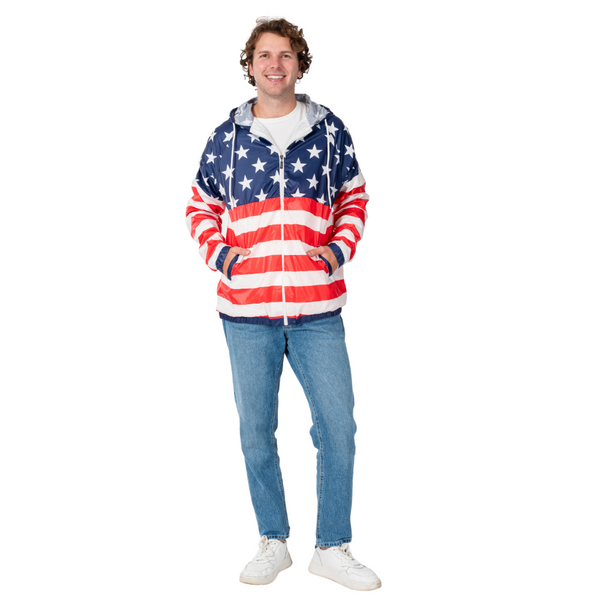 Patriotic Full-Zip Hooded Windbreaker