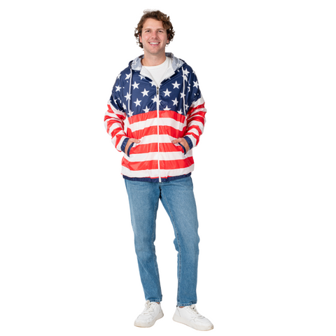 Patriotic Full-Zip Hooded Windbreaker