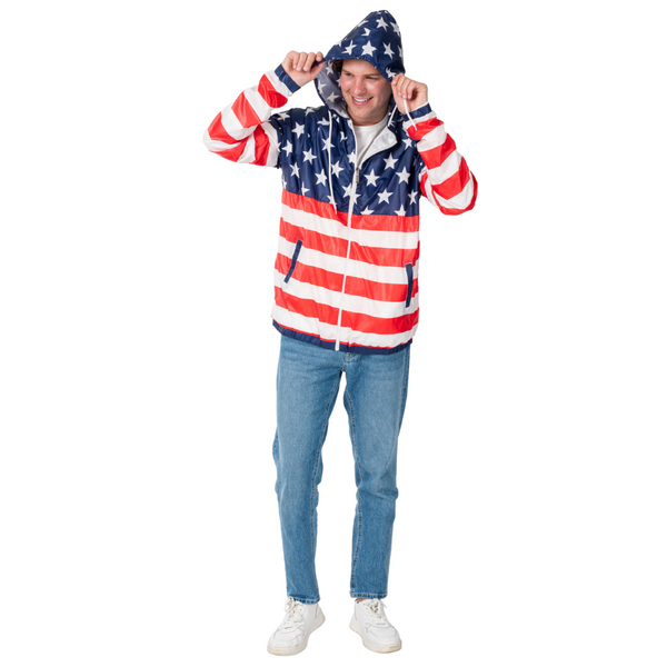 Stars and Stripes Full Zip Hooded Windbreaker Jacket