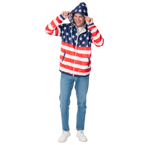 Stars and Stripes Full Zip Hooded Windbreaker Jacket