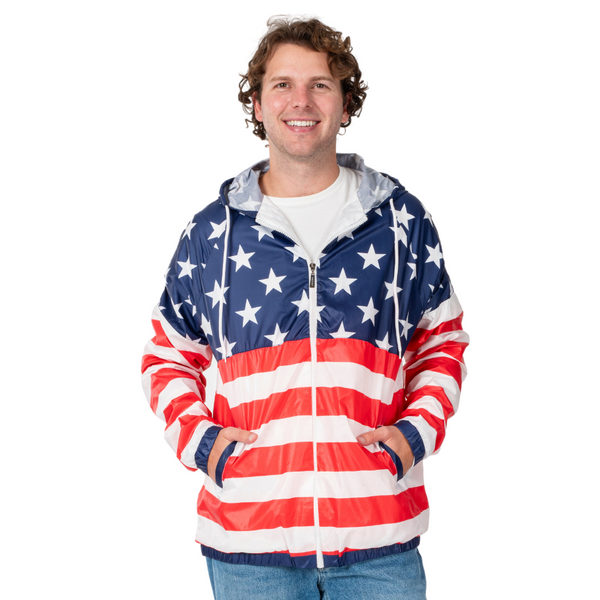Stars and Stripes Full Zip Hooded Windbreaker Jacket