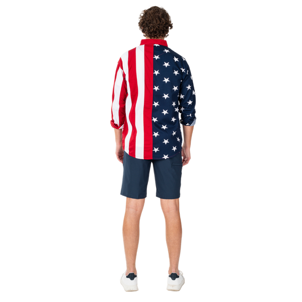 Men's Stars & Stripes 100% Cotton Long Sleeve Button-Up Shirt