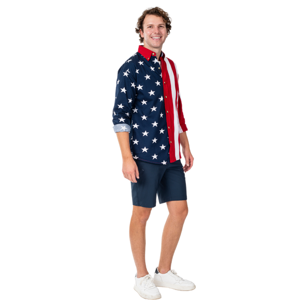 Men's Stars & Stripes 100% Cotton Long Sleeve Button-Up Shirt