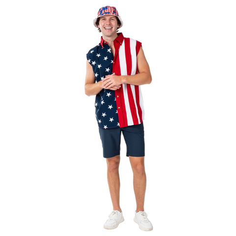 Men's Stars & Stripes Sleeveless Button-Up Shirt