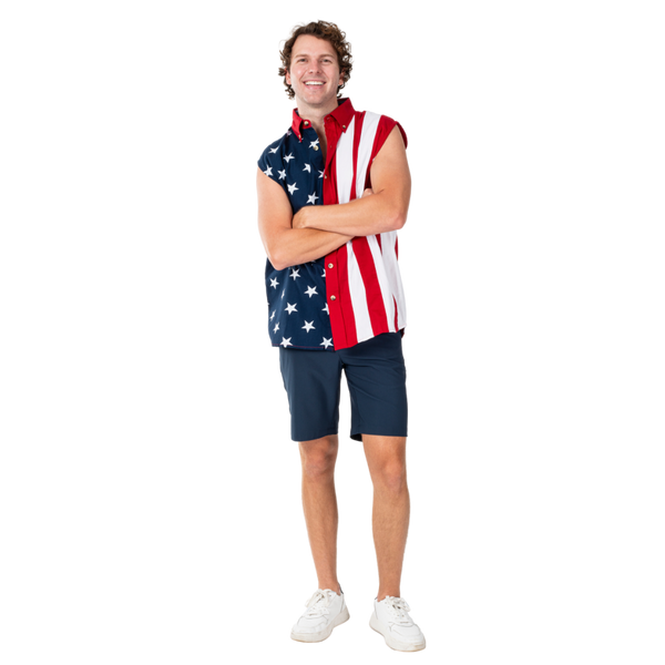 Men's Stars & Stripes Sleeveless Button-Up Shirt