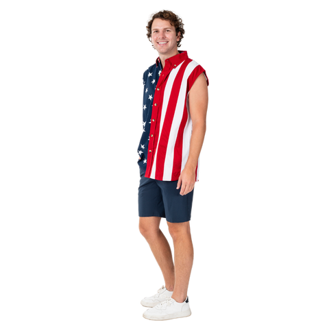 Men's Stars & Stripes Sleeveless Button-Up Shirt