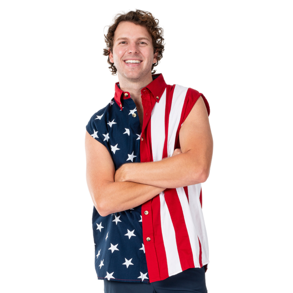 Men's Stars & Stripes Sleeveless Button-Up Shirt