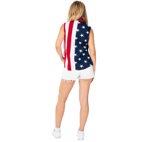 Women's American Flag Sleeveless 100% Cotton Top