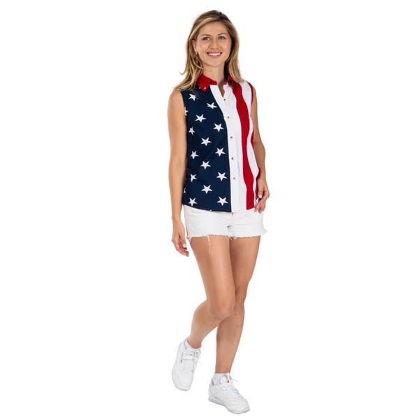 Women's American Flag Sleeveless 100% Cotton Top