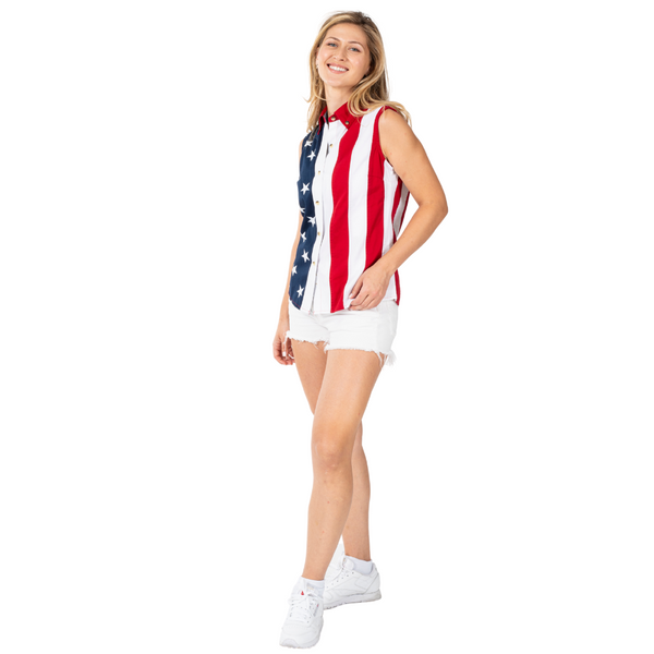 Women's American Flag Sleeveless 100% Cotton Top