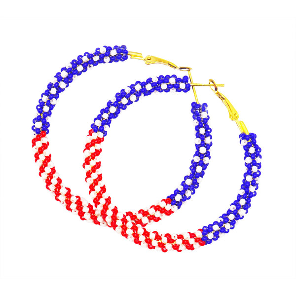 Patriotic Beaded Hoop Earrings