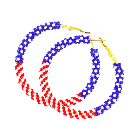 Patriotic Beaded Hoop Earrings