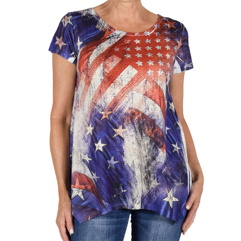 Women's Made in USA American Flag and Rhinestones Top