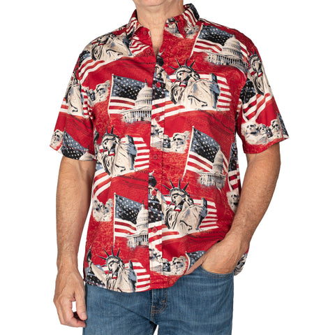 Men's USA Icons 100% Cotton Button-Down Short Sleeve Shirt - the flag shirt