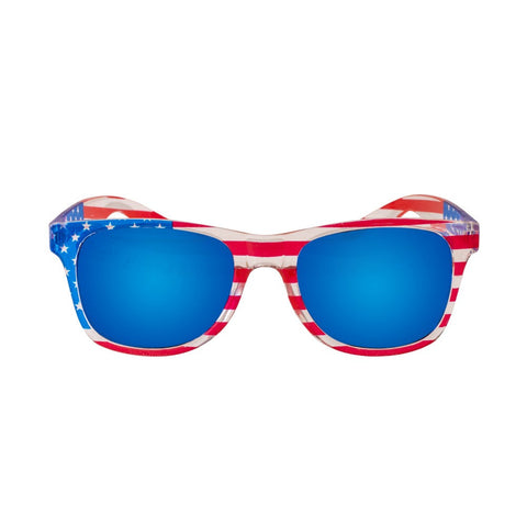American Flag Style Sunglasses with Blue Mirrored Lenses