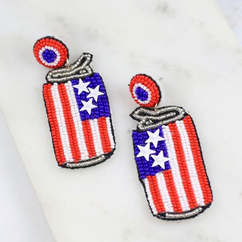 American Flag Can of Fun Beaded Earrings - the flag shirt