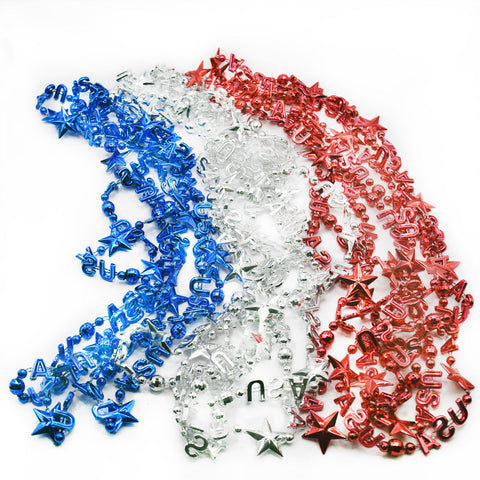 USA Metallic Mardi Gras Bead Necklaces Pack of 12