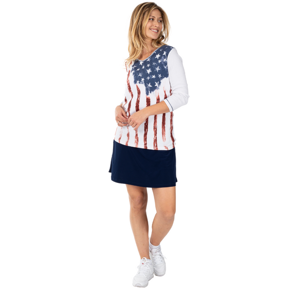 vintage stars and stripes patriotic 3/4 sleeve top for women