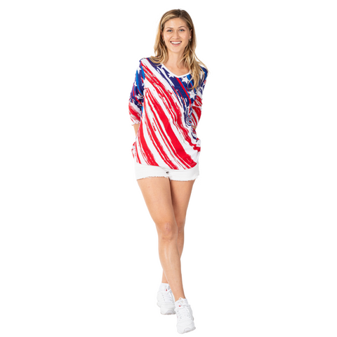 Women's Patriotic Stars and Stripes 3/4 Sleeve Top