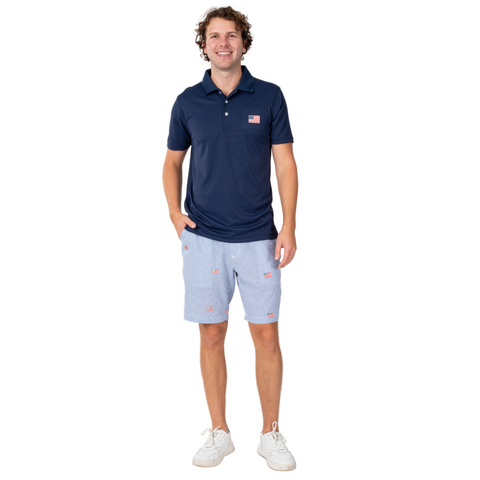 Men's Classic Flag Tech Polo Shirt- Navy
