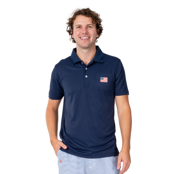 Men's Classic Flag Tech Polo Shirt- Navy