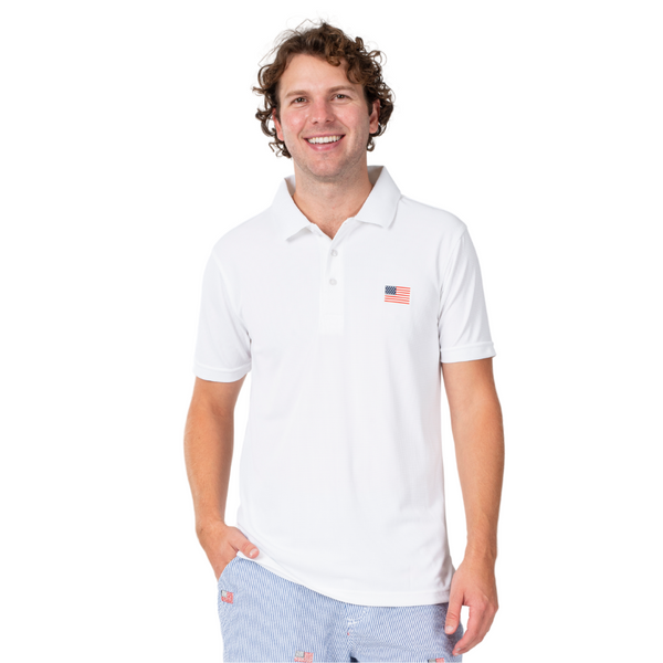 Men's Classic Flag Tech Polo Shirt- White