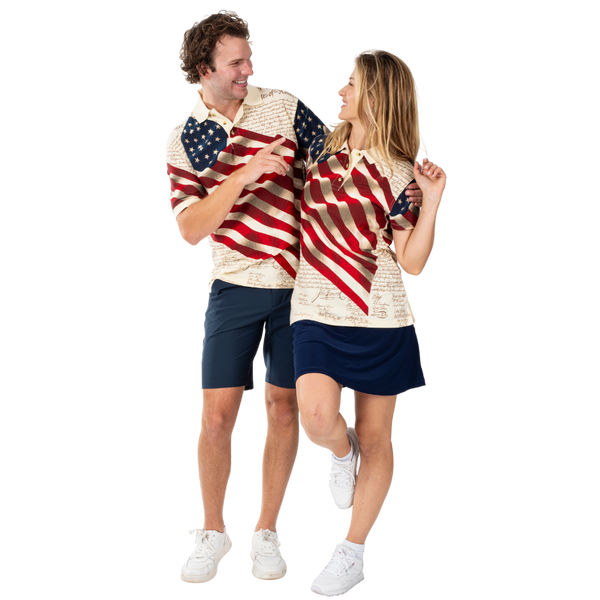 Waving American Flag Constitution Men's Polo Shirt Patriotic