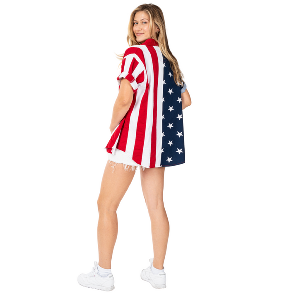 Women's American Flag Short Sleeve 100% Cotton Top