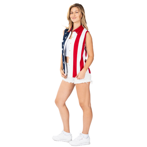 Women's American Flag Sleeveless 100% Cotton Top