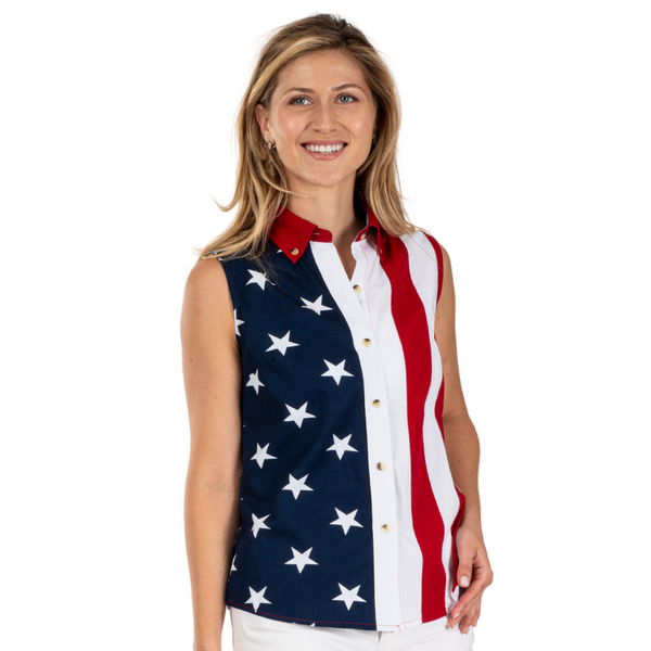 Women's American Flag Sleeveless 100% Cotton Top