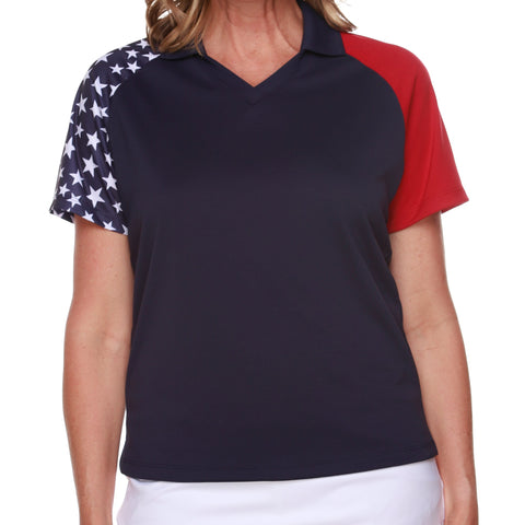 Women's Made in USA Patriotic Stars Tech Polo Shirt