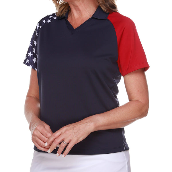 Women's Made in USA Patriotic Stars Tech Polo Shirt