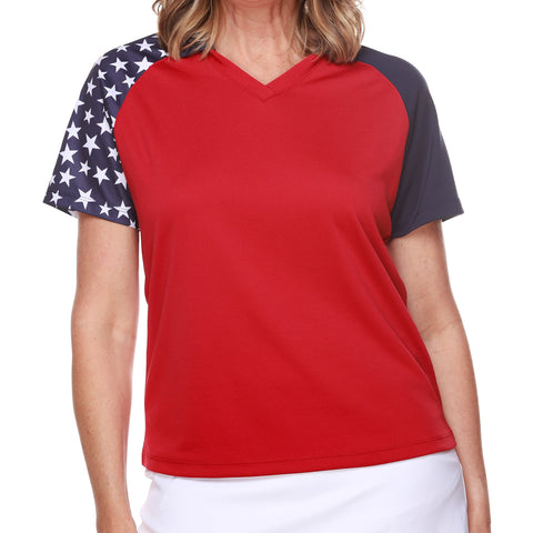 Women's Made in USA Patriotic Stars Tech Polo Shirt