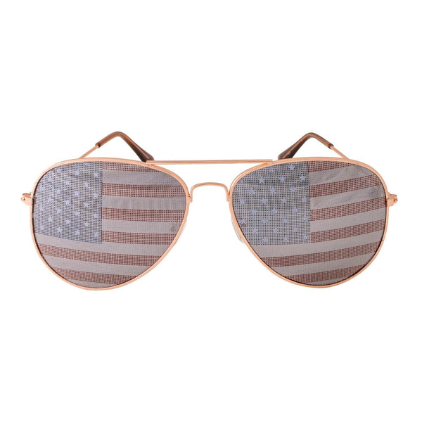American Flag Lens Aviator Style Sunglasses- Rose Gold