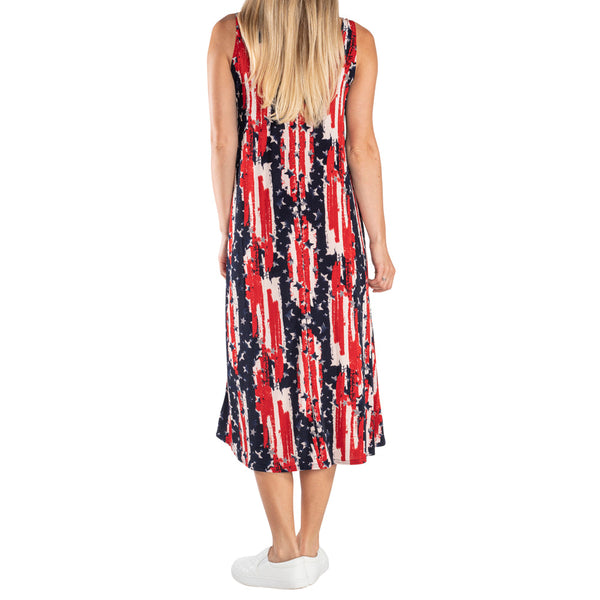 Women's Made in USA Vertical American Flag Tea Length Tank Dress
