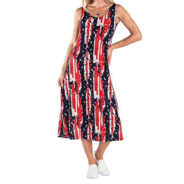 Women's Made in USA Vertical American Flag Tea Length Tank Dress