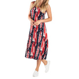 Women's Made in USA Vertical American Flag Tea Length Tank Dress