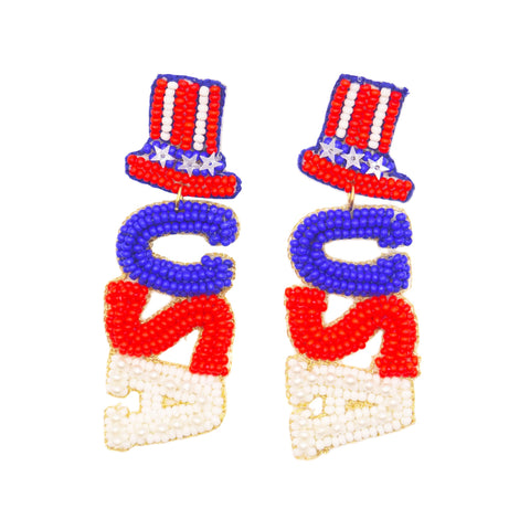 USA Top Hat Beaded Earrings