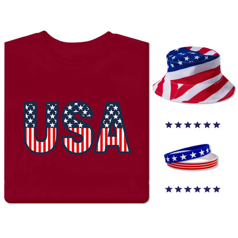 Women's USA T-Shirt, Bucket Hat and Wristband Bundle
